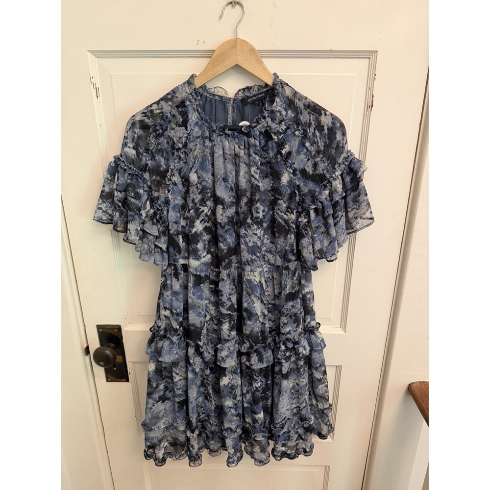 Olivaceous Long Time Gone Dress‎ Blue Ruffle Tiered Lined Mini Size Small New
